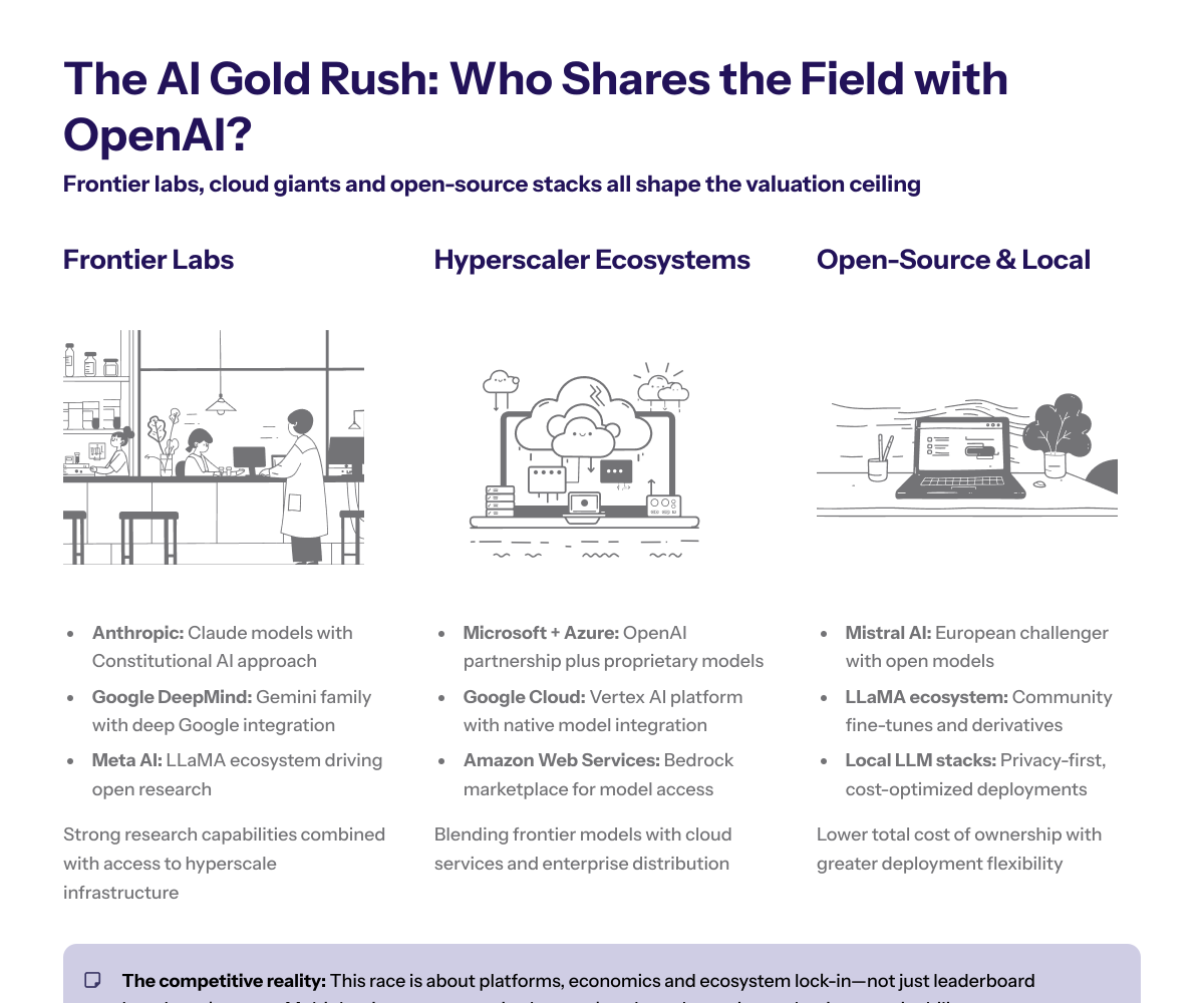 Conceptual graphic of an “AI agent marketplace” where users, developers, and enterprises interact through autonomous agents running on top of OpenAI’s platform.