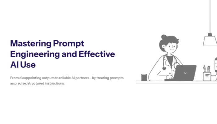 “Slide contrasting casual queries with engineered prompts, explaining prompt engineering as ‘programs in natural language’ and introducing personas, context, and format as core building blocks.”