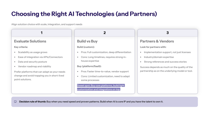 checklist for choosing ai technologies and partners based on integration and vendor support