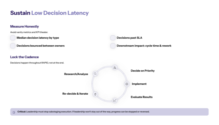Sustain low decision latency (avoid KPI theater and keep the flywheel moving)