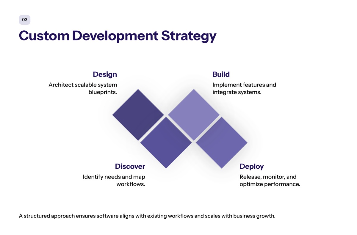 Custom Development Strategy and Implementation section visual