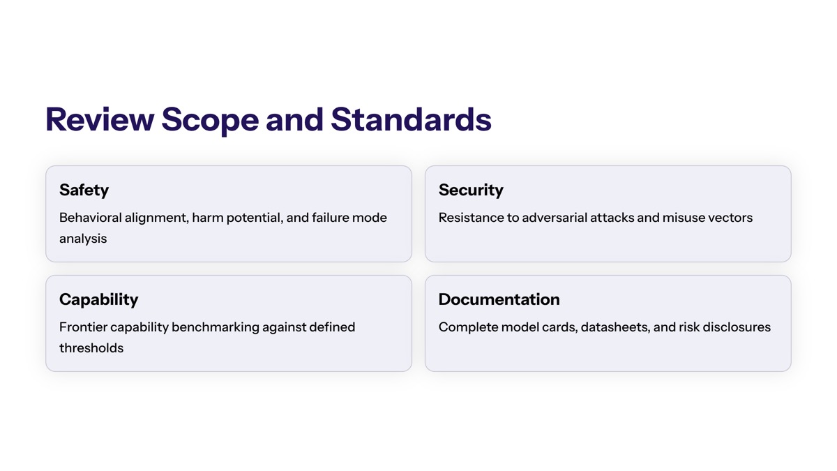 US pre-release AI model reviews visual for Review Scope and Standards