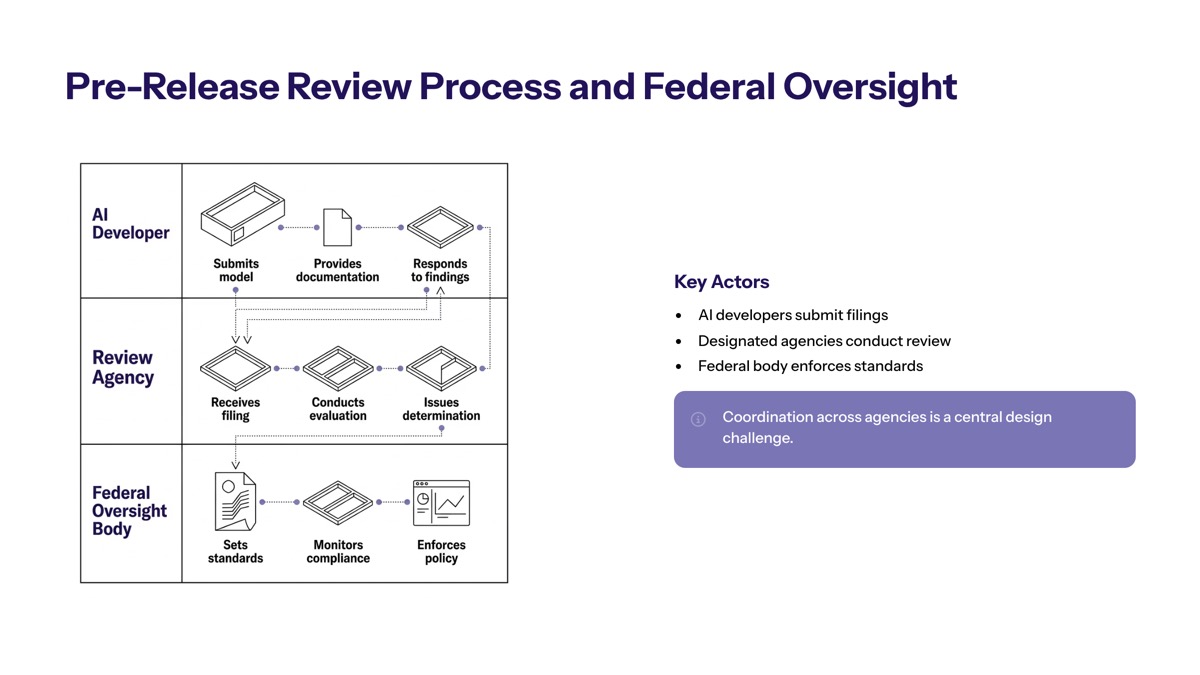 US pre-release AI model reviews visual for Pre-Release Review Process and Federal Oversight