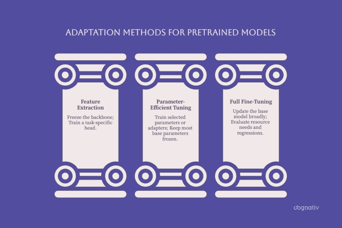 Feature extraction, parameter-efficient tuning, and full fine-tuning for pretrained models