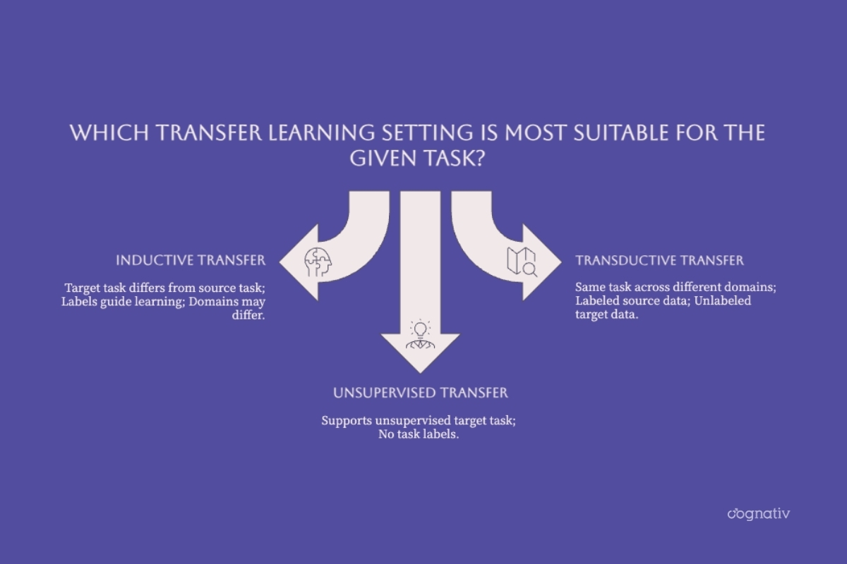 Inductive, transductive, and unsupervised transfer learning settings